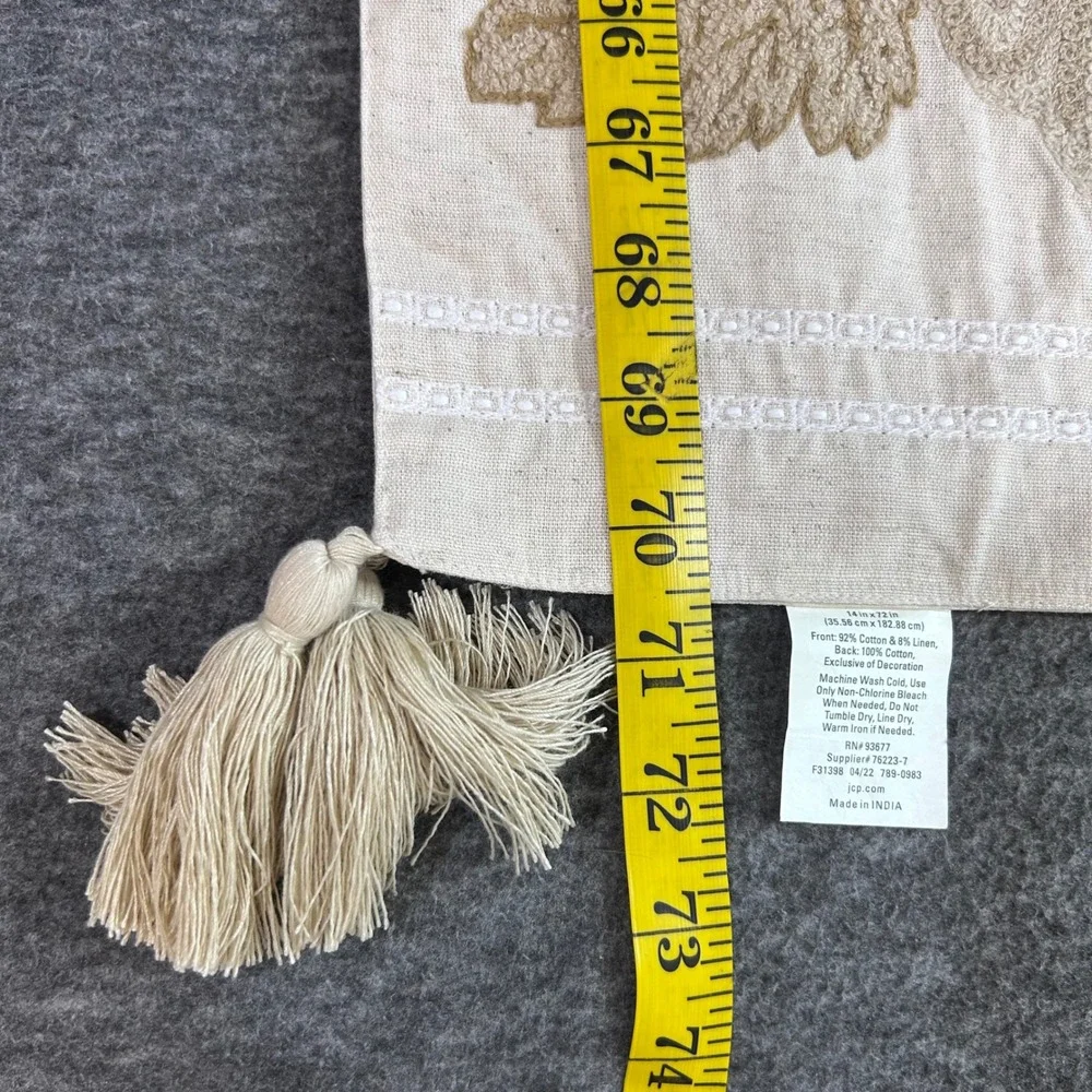 JCPenney Home Pumpkin Embroidered Table Runner 14x72 Fall Decor Tassels Cream